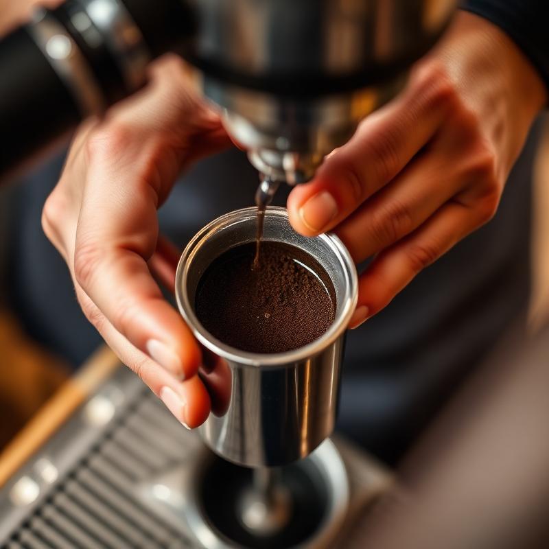 Barista hands tamping espresso