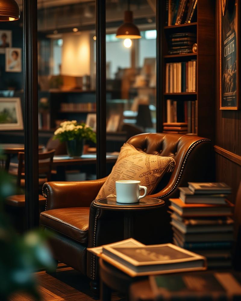 Cozy reading corner with leather chair